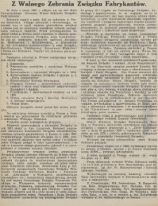 Z Walnego Zebrania Związku Fabrykantów w dniu 4.05.1932 r.