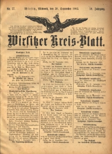 Wirsitzer Kreis-Blatt: herausgegeben vom Königlichen Landraths-Amte 1903.09.30 Jg.59 Nr77