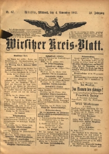 Wirsitzer Kreis-Blatt: herausgegeben vom Königlichen Landraths-Amte 1903.11.04 Jg.59 Nr87