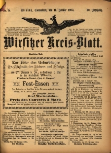 Wirsitzer Kreis-Blatt: herausgegeben vom Königlichen Landraths-Amte 1904.01.16 Jg.60 Nr5