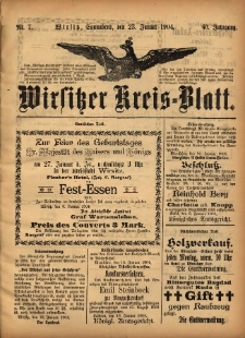 Wirsitzer Kreis-Blatt: herausgegeben vom Königlichen Landraths-Amte 1904.01.23 Jg.60 Nr7