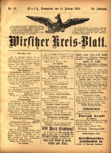 Wirsitzer Kreis-Blatt: herausgegeben vom Königlichen Landraths-Amte 1904.02.13 Jg.60 Nr13