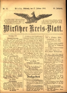 Wirsitzer Kreis-Blatt: herausgegeben vom Königlichen Landraths-Amte 1904.02.17 Jg.60 Nr14
