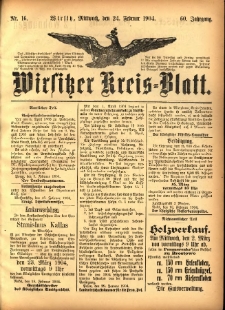 Wirsitzer Kreis-Blatt: herausgegeben vom Königlichen Landraths-Amte 1904.02.24 Jg.60 Nr16