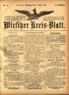 Wirsitzer Kreis-Blatt: herausgegeben vom Königlichen Landraths-Amte 1904.03.02 Jg.60 Nr18