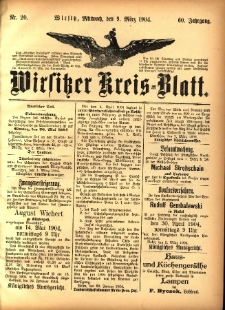 Wirsitzer Kreis-Blatt: herausgegeben vom Königlichen Landraths-Amte 1904.03.09 Jg.60 Nr20