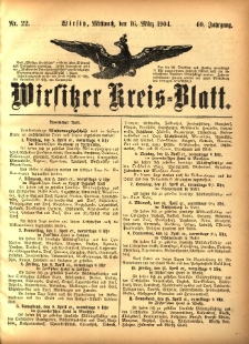Wirsitzer Kreis-Blatt: herausgegeben vom Königlichen Landraths-Amte 1904.03.16 Jg.60 Nr22