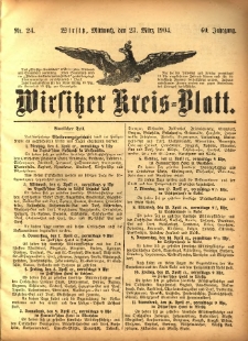Wirsitzer Kreis-Blatt: herausgegeben vom Königlichen Landraths-Amte 1904.03.23 Jg.60 Nr24