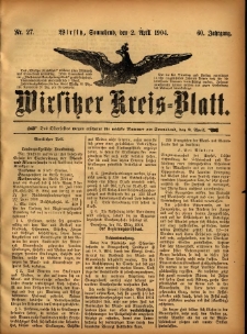 Wirsitzer Kreis-Blatt: herausgegeben vom Königlichen Landraths-Amte 1904.04.02 Jg.60 Nr27