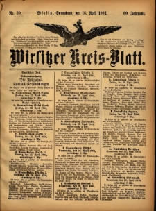 Wirsitzer Kreis-Blatt: herausgegeben vom Königlichen Landraths-Amte 1904.04.16 Jg.60 Nr30