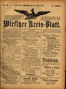 Wirsitzer Kreis-Blatt: herausgegeben vom Königlichen Landraths-Amte 1904.04.27 Jg.60 Nr33