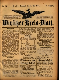 Wirsitzer Kreis-Blatt: herausgegeben vom Königlichen Landraths-Amte 1904.04.30 Jg.60 Nr34