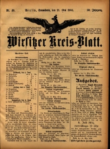 Wirsitzer Kreis-Blatt: herausgegeben vom Königlichen Landraths-Amte 1904.05.21 Jg.60 Nr40