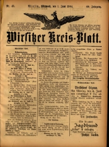 Wirsitzer Kreis-Blatt: herausgegeben vom Königlichen Landraths-Amte 1904.06.01 Jg.60 Nr43