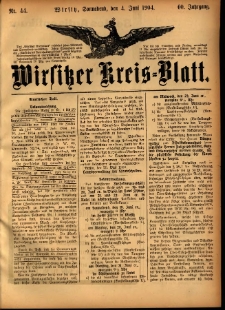 Wirsitzer Kreis-Blatt: herausgegeben vom Königlichen Landraths-Amte 1904.06.04 Jg.60 Nr44