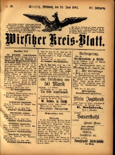 Wirsitzer Kreis-Blatt: herausgegeben vom Königlichen Landraths-Amte 1904.06.22 Jg.60 Nr49