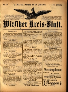 Wirsitzer Kreis-Blatt: herausgegeben vom Königlichen Landraths-Amte 1904.06.29 Jg.60 Nr51