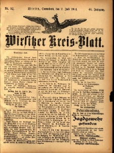 Wirsitzer Kreis-Blatt: herausgegeben vom Königlichen Landraths-Amte 1904.07.02 Jg.60 Nr52