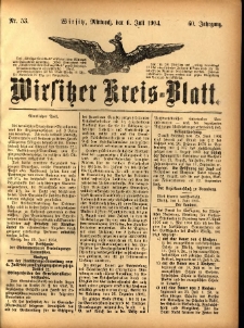 Wirsitzer Kreis-Blatt: herausgegeben vom Königlichen Landraths-Amte 1904.07.06 Jg.60 Nr53