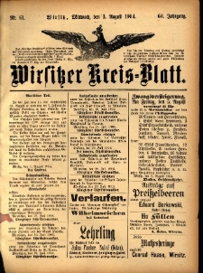 Wirsitzer Kreis-Blatt: herausgegeben vom Königlichen Landraths-Amte 1904.08.03 Jg.60 Nr61