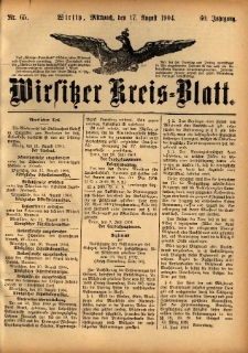 Wirsitzer Kreis-Blatt: herausgegeben vom Königlichen Landraths-Amte 1904.08.17 Jg.60 Nr65