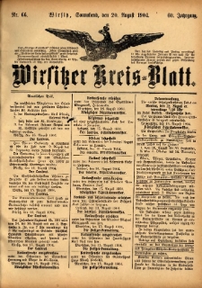 Wirsitzer Kreis-Blatt: herausgegeben vom Königlichen Landraths-Amte 1904.08.20 Jg.60 Nr66