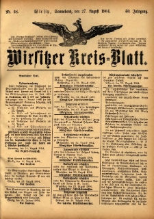 Wirsitzer Kreis-Blatt: herausgegeben vom Königlichen Landraths-Amte 1904.08.27 Jg.60 Nr68
