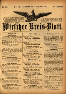 Wirsitzer Kreis-Blatt: herausgegeben vom Königlichen Landraths-Amte 1904.09.03 Jg.60 Nr70