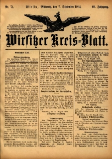 Wirsitzer Kreis-Blatt: herausgegeben vom Königlichen Landraths-Amte 1904.09.07 Jg.60 Nr71