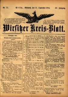 Wirsitzer Kreis-Blatt: herausgegeben vom Königlichen Landraths-Amte 1904.09.21 Jg.60 Nr75