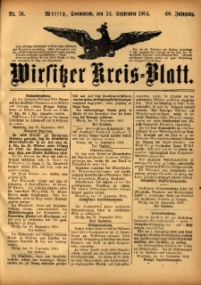 Wirsitzer Kreis-Blatt: herausgegeben vom Königlichen Landraths-Amte 1904.09.24 Jg.60 Nr76