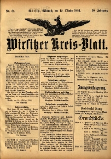 Wirsitzer Kreis-Blatt: herausgegeben vom Königlichen Landraths-Amte 1904.10.12 Jg.60 Nr81
