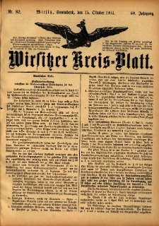 Wirsitzer Kreis-Blatt: herausgegeben vom Königlichen Landraths-Amte 1904.10.15 Jg.60 Nr82