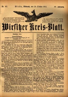Wirsitzer Kreis-Blatt: herausgegeben vom Königlichen Landraths-Amte 1904.10.19 Jg.60 Nr83