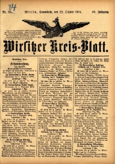 Wirsitzer Kreis-Blatt: herausgegeben vom Königlichen Landraths-Amte 1904.10.22 Jg.60 Nr84