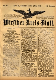 Wirsitzer Kreis-Blatt: herausgegeben vom Königlichen Landraths-Amte 1904.10.29 Jg.60 Nr86