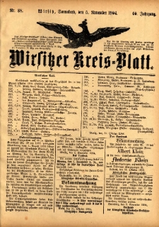 Wirsitzer Kreis-Blatt: herausgegeben vom Königlichen Landraths-Amte 1904.11.05 Jg.60 Nr88
