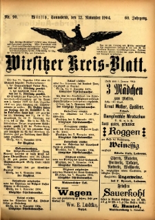 Wirsitzer Kreis-Blatt: herausgegeben vom Königlichen Landraths-Amte 1904.11.12 Jg.60 Nr90