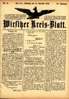 Wirsitzer Kreis-Blatt: herausgegeben vom Königlichen Landraths-Amte 1904.11.16 Jg.60 Nr91