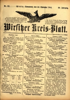 Wirsitzer Kreis-Blatt: herausgegeben vom Königlichen Landraths-Amte 1904.11.19 Jg.60 Nr92
