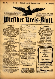 Wirsitzer Kreis-Blatt: herausgegeben vom Königlichen Landraths-Amte 1904.11.23 Jg.60 Nr93