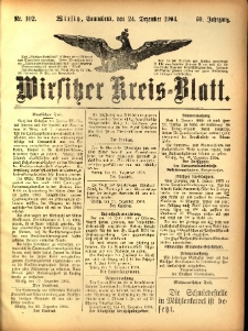 Wirsitzer Kreis-Blatt: herausgegeben vom Königlichen Landraths-Amte 1904.12.24 Jg.60 Nr102
