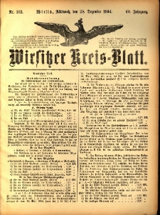 Wirsitzer Kreis-Blatt: herausgegeben vom Königlichen Landraths-Amte 1904.12.28 Jg.60 Nr103