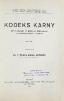 Kodeks karny obowiązujący na Ziemiach Zachodnich Rzeczypospolitej Polskiej