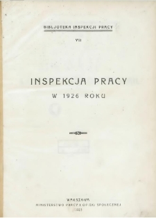 Inspekcja Pracy w 1926 Roku