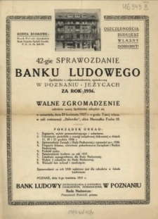 Sprawozdanie Banku Ludowego Spółdzielni z Odpowiedzialnością Ograniczoną w Poznaniu - Jeżycach za Rok ... 1936-1938