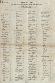 [Druk ulotny Komitetu Francusko-Polskiego] Deuxième liste des souscriptions versées au Comité Polonais