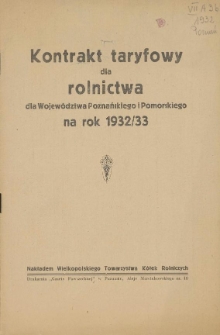 Kontrakt taryfowy dla rolnictwa dla województw poznańskiego i pomorskiego na rok 1932/33