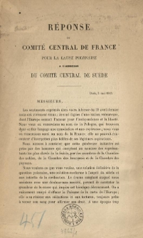 Réponse du Comité Central de France pour la Cause Polonaise a l'adresse du Comité Central de Suéde