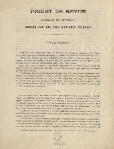 Projet de Revue Littéraire et Scientifique dirigée par des fils d'émigrés polonais : programme